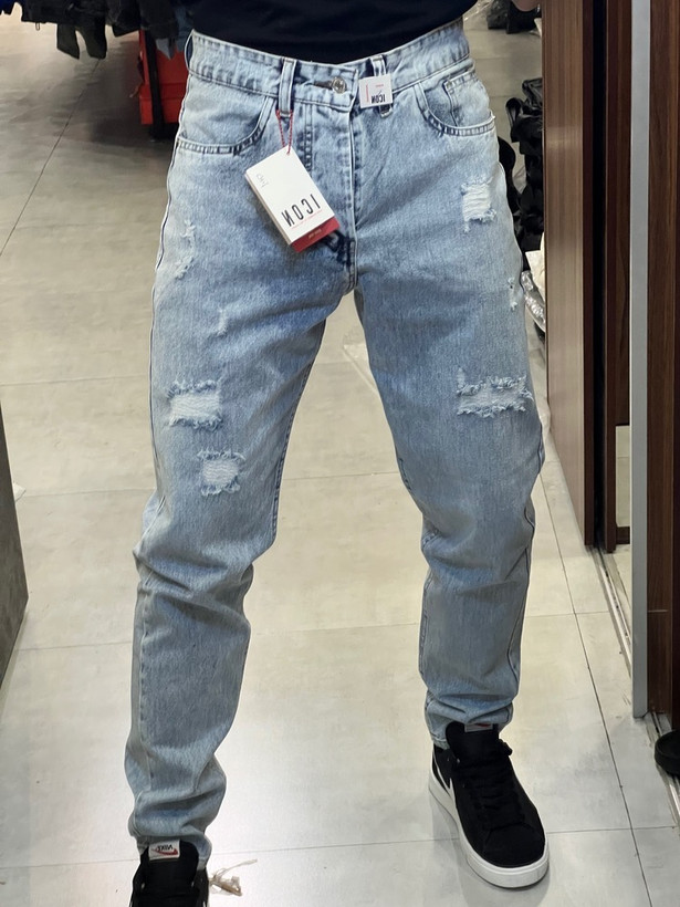 شلوار مام فیت مردانه رنگ یخی زاپ عمیق کد 45