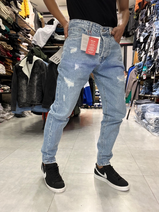 شلوار مام فیت مردانه رنگ یخی زاپ عمیق کد 45