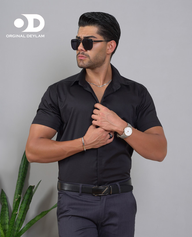 پیراهن مردانه مشکی آستین کوتاه