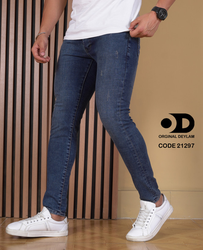 شلوار جین اسلیم فیت مردانه فول کش رنگ خاص کد ۶۷۷