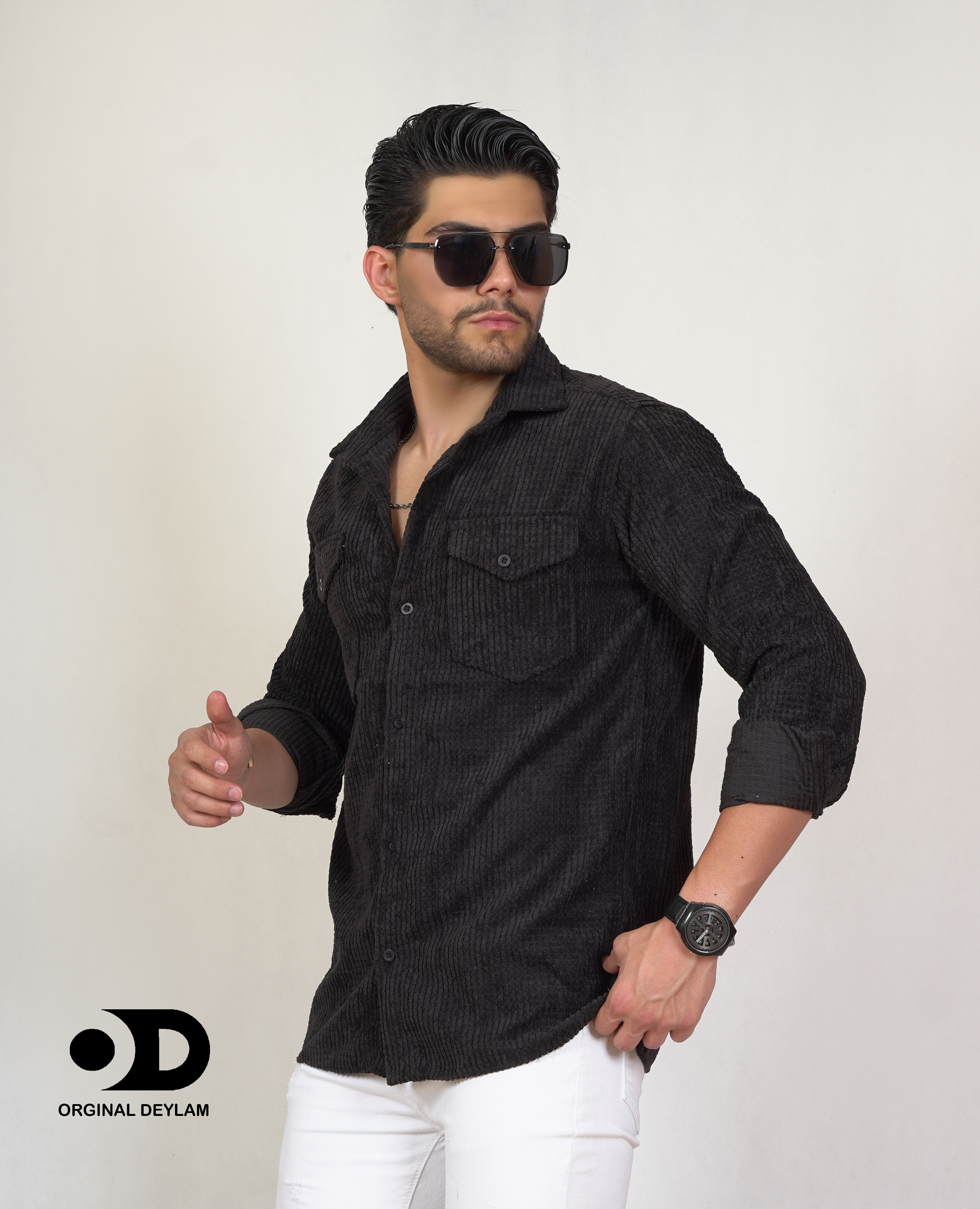 پیراهن مخمل کبریتی مشکی مردانه | تولید اورجینال دیلم