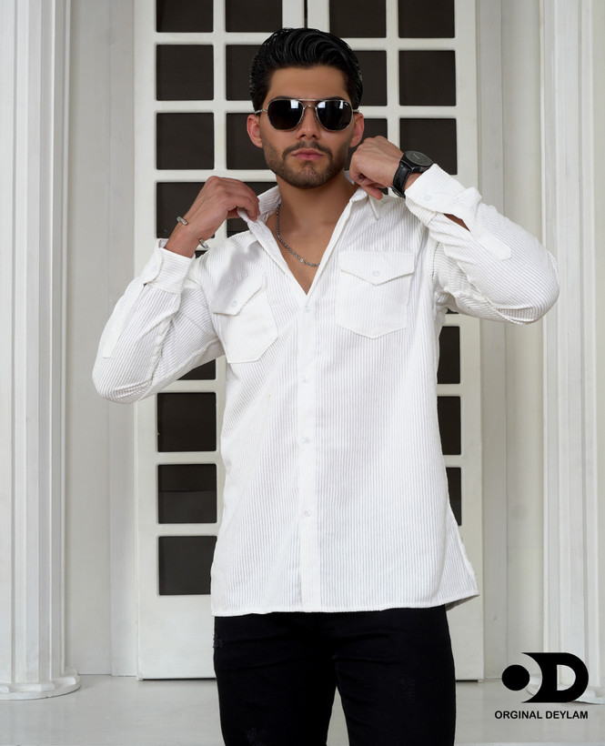 پیراهن مخمل کبریتی سفید مردانه | تولید اورجینال دیلم