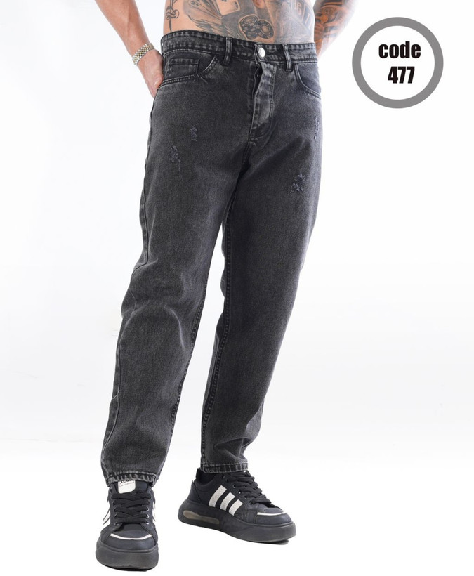 شلوار جین مام فیت مردانه زغالی جین کجراه کد3258