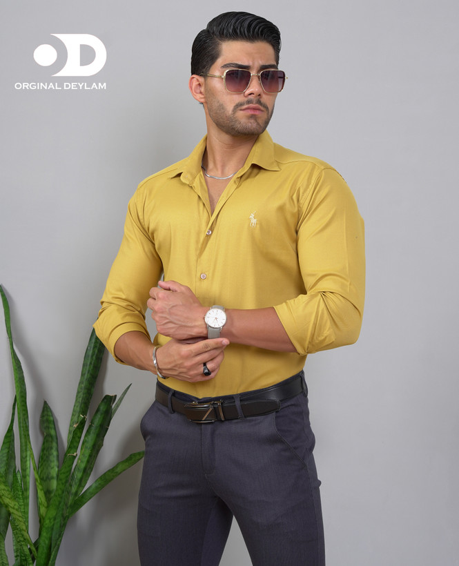 پیراهن خردلی شانلی کش مردانه کد ۶۸