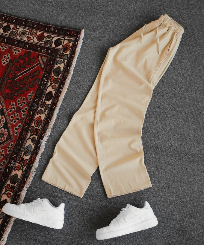 شلوار اسلش بگ لینن کرم مردانه فوقالعاده خفن و خنک | اورجینال دیلم