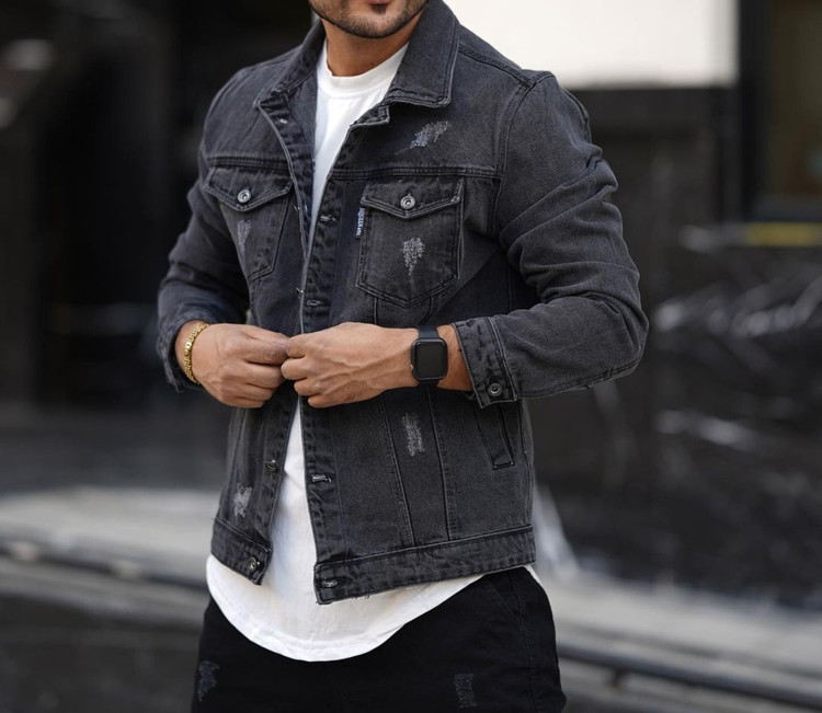 کت لی ذغالی مردانه سنگشور شده پارچه کجراه درجه یک