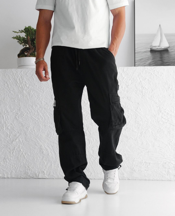 شلوار کارگو ۷ جیب مشکی مردانه پارچه جین کجراه اعلا