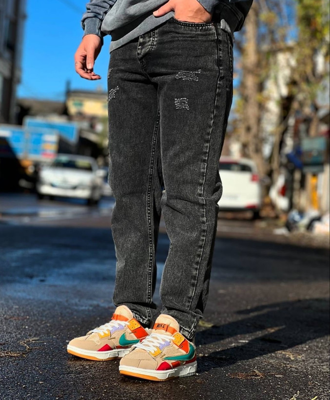 شلوار مام فیت ذغالی مردانه زاپ ناخنی سطحی با بهترین کیفیت پارچه و دوخت کد۶۸۸