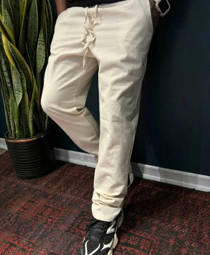 شلوار اسلش بگ لینن کرم استخونی مردانه فوقالعاده خفن و خنک