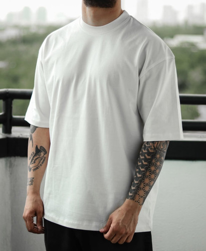 تیشرت باکسی سفید مردانه پارچه ماکان گرماژ بالا