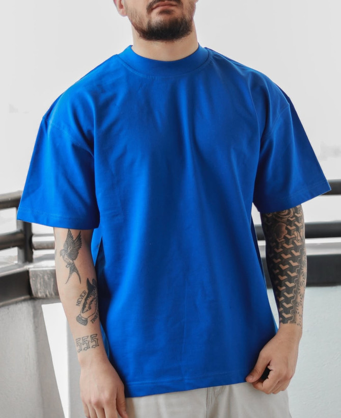 تیشرت باکسی آبی ایتالیایی مردانه پارچه ماکان گرماژ بالا