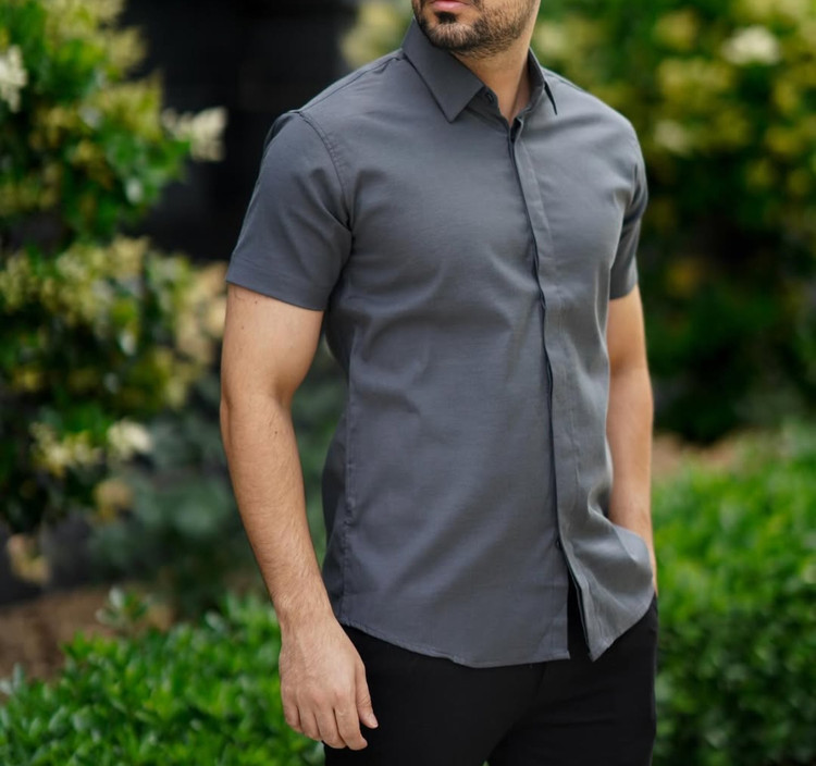 پیراهن آستین کوتاه نوک مدادی مردانه ساتن کش پنبه | کیفیت برتر