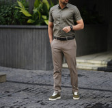 پیراهن آستین کوتاه سبز زیتونی مردانه ساتن کش پنبه | کیفیت برتر