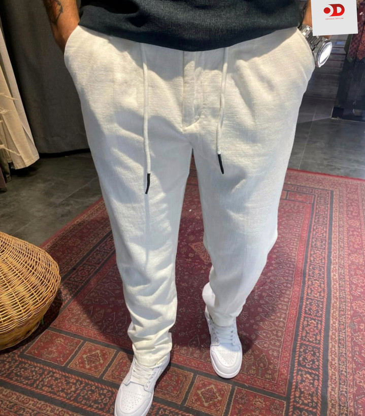 شلوار لینن مام فیت سفید مردانه | فوقالعاده خنک و سبک و با کیفیت