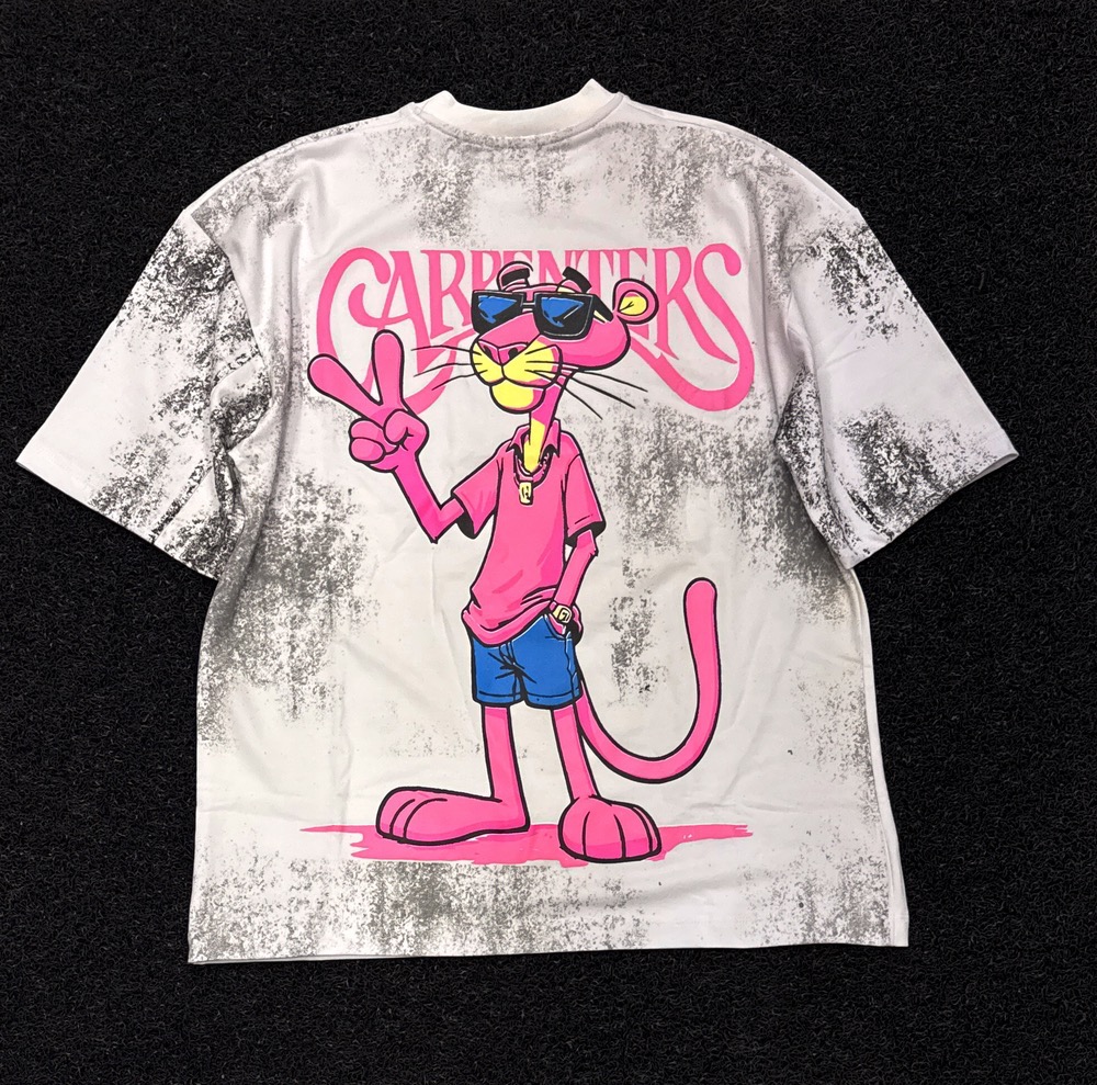 تیشرت لش باکسی پنبه ماکان طرح pink panther پشت گرافیکی