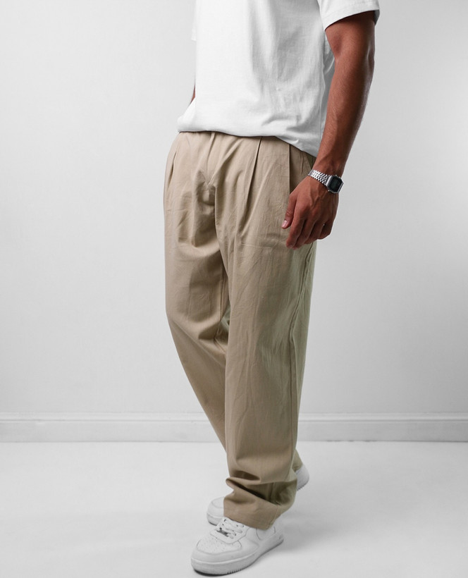 شلوار بگ مردانه پارچه لینن وارداتی موکا | وارداتی درجه یک