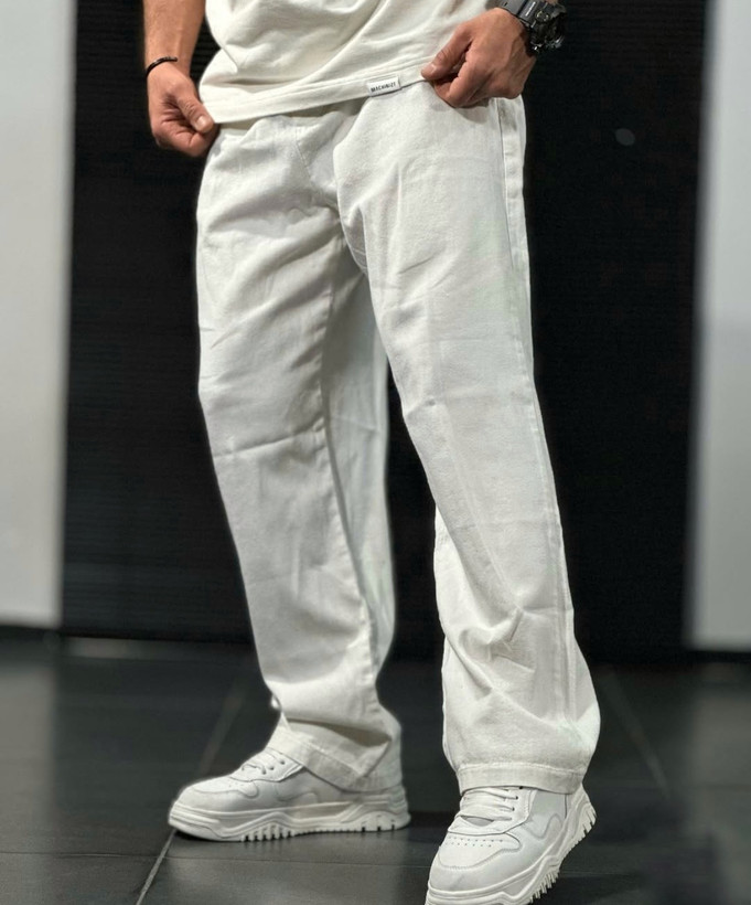 شلوار بگ مردانه پارچه لینن وارداتی سفید | وارداتی درجه یک