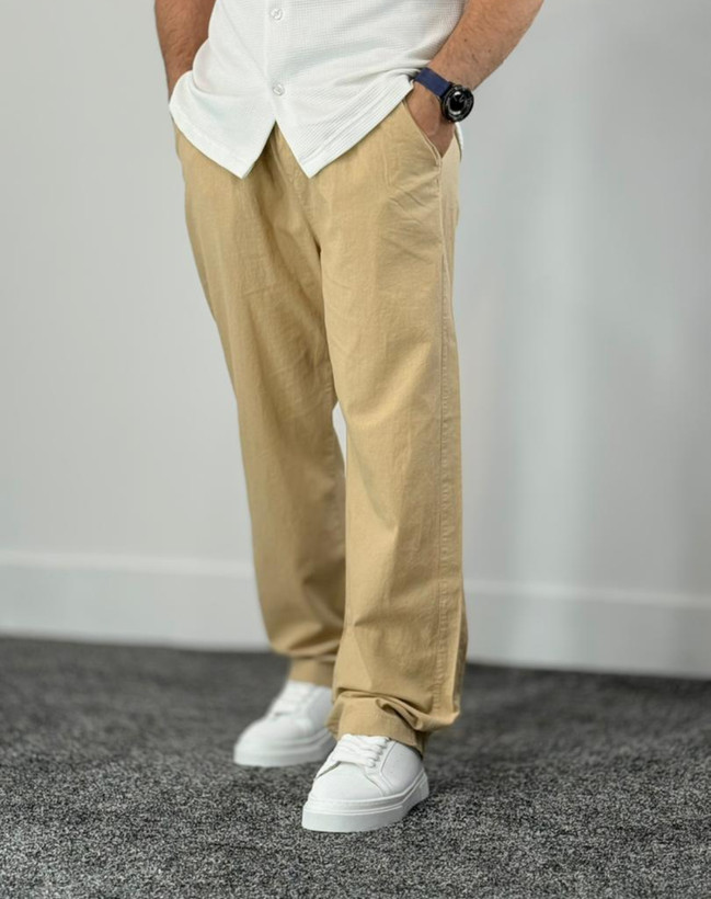 شلوار لینن نیم بگ کرم مردانه | فوقالعاده خنک و سبک و با کیفیت