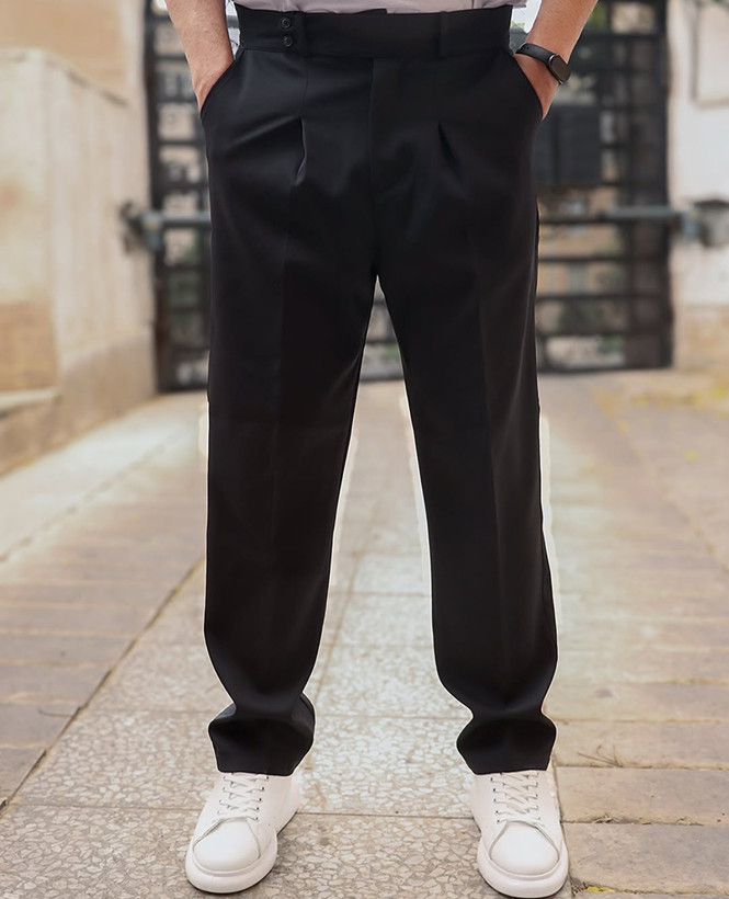 شلوار کمر ایتالیایی مشکی مدل مام فیت پارچه سابله کش اعلا