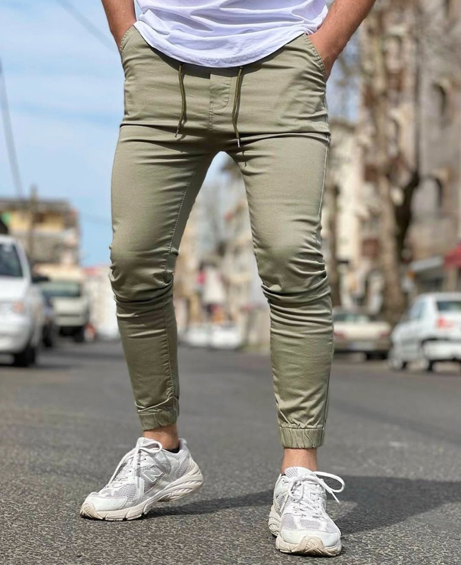 شلوار اسلش جاگر کتان کش سبز پسته ای با کیفیت فوقالعاده بالا