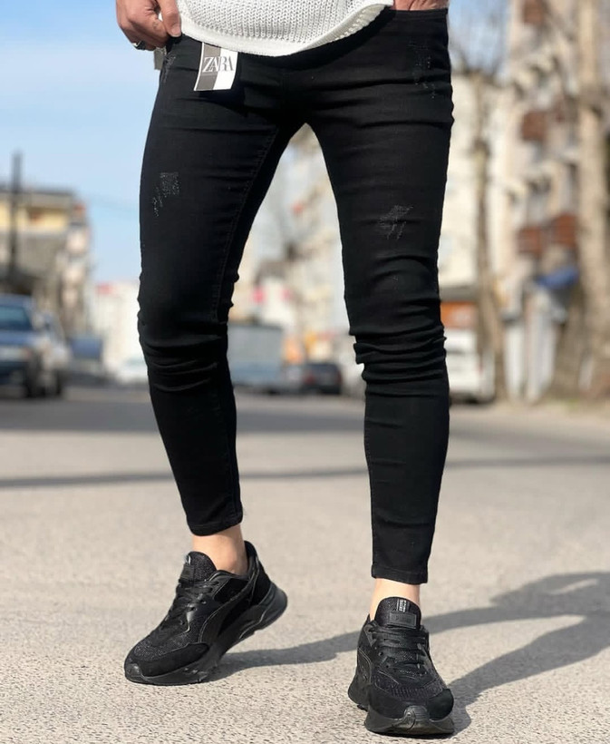 شلوار جین اسکینی مشکی مردانه فول کش کد 55