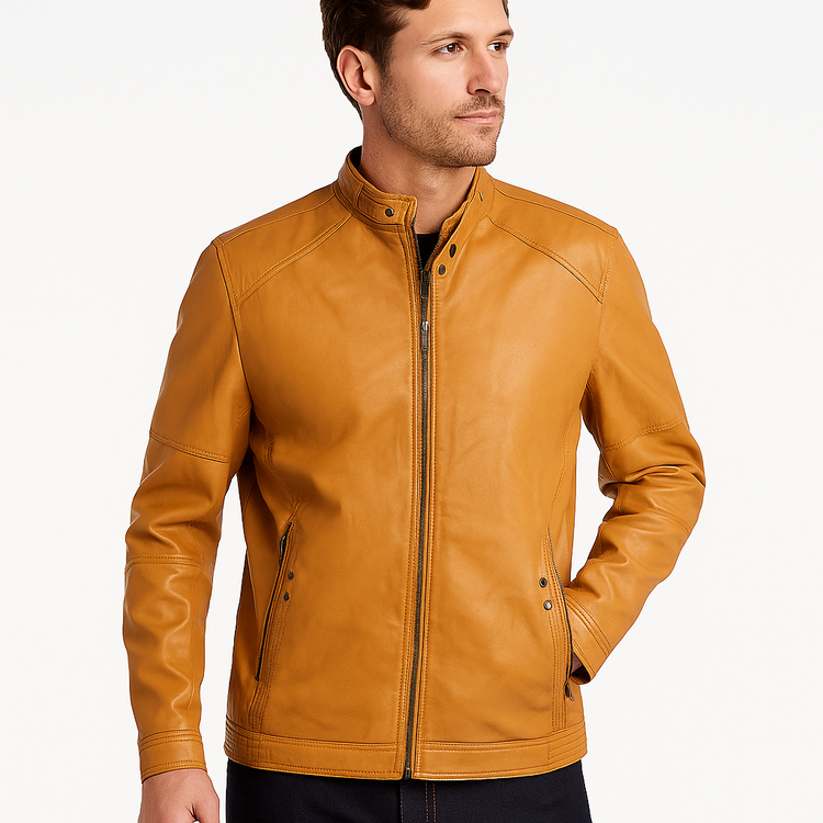 کت چرم وارداتی عسلی مردانه با کیفیت تضمینی و گارانتی صددرصد