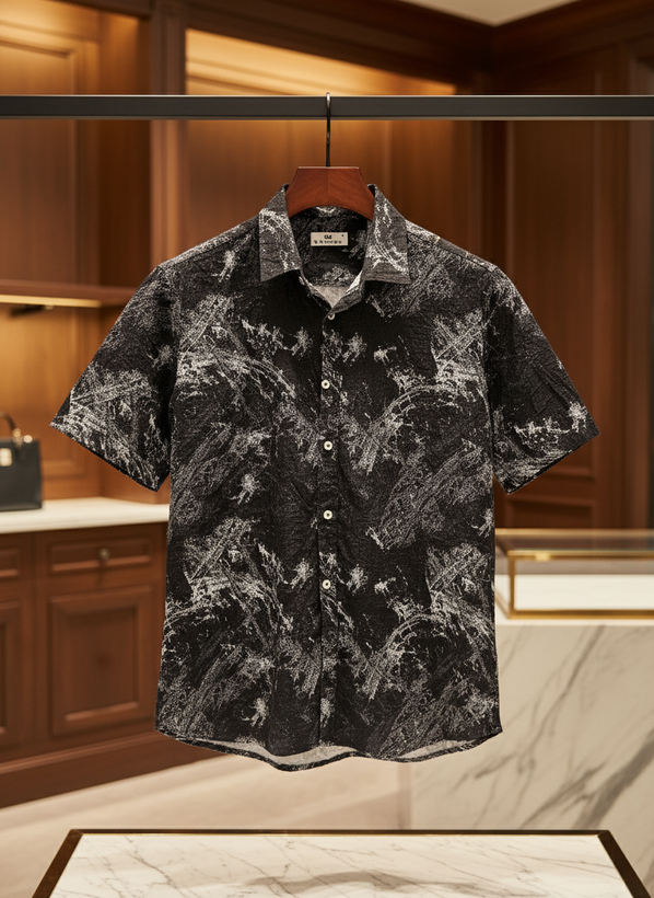 پیراهن نخی چاپی مشکی با طرح خفن