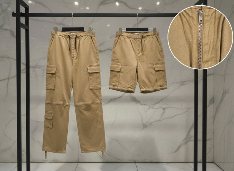شلوار کارگو دو کاره (قابلیت تبدیل به شلوارک) مردانه رنگ کرم با بهترین کیفیت