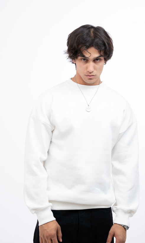 دورس یقه گرد خار خورده سفید بیسیک مردانه /گرم بالا پنبه سه نخ