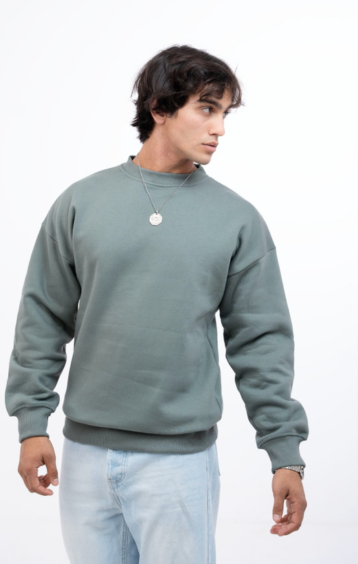 دورس یقه گرد خار خورده سبز خاص بیسیک مردانه /گرم بالا پنبه سه نخ