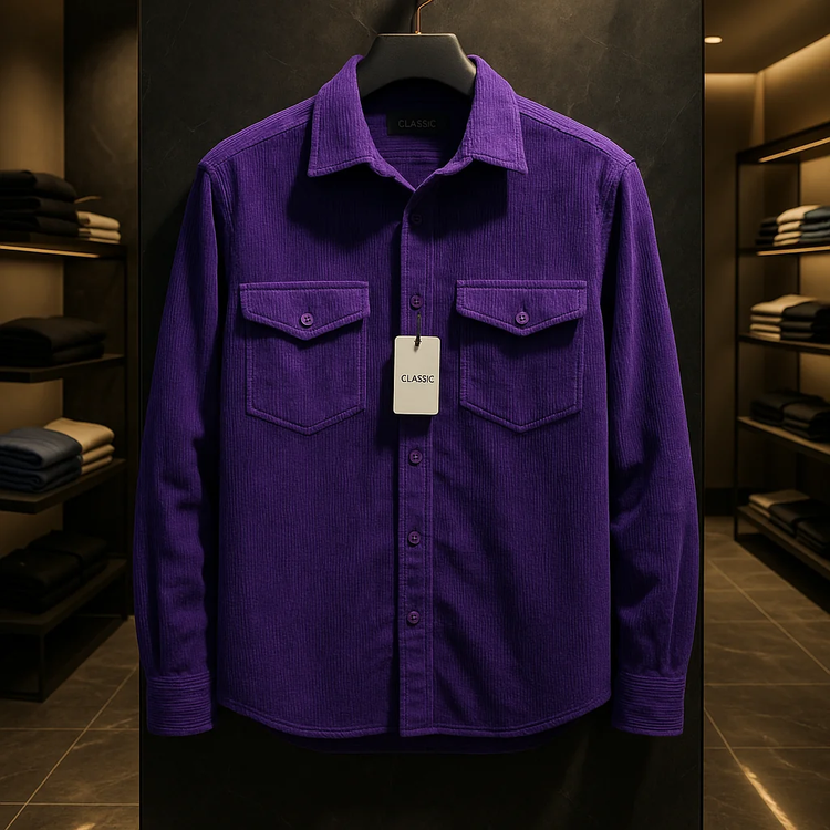 پیراهن مخمل کبریتی بنفش پاییزه مردانه دوجیب – کالکشن اورجینال دیلم کد۲