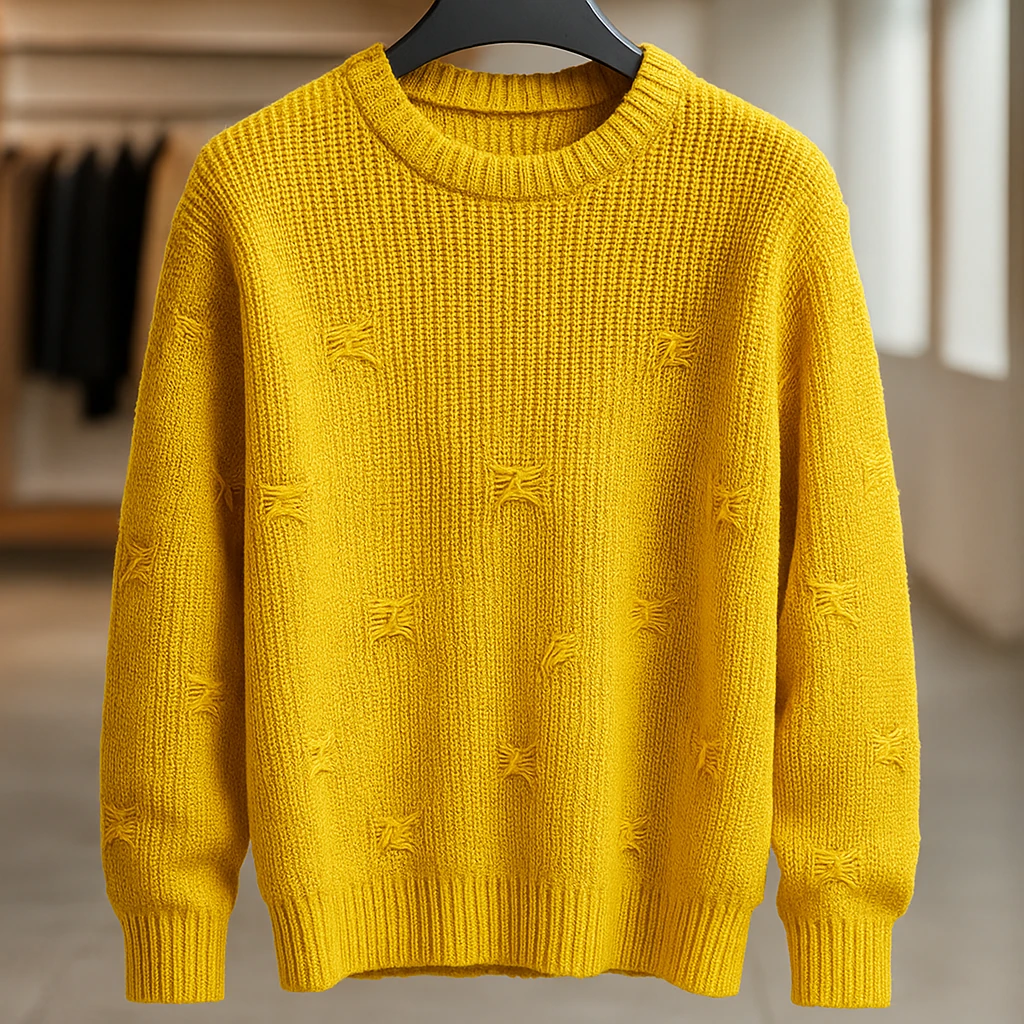 پلیور بافت خردلی یقه گرد فری سایز اولد مانی ضخیم | شیک و ترند اولد مانی ۲۰۲۵