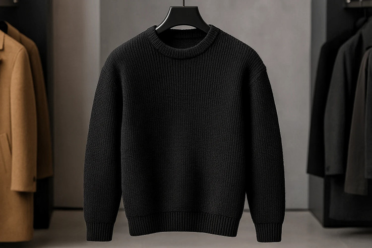 پلیور بافت مشکی یقه گرد فری سایز اولد مانی ضخیم | شیک و ترند اولد مانی ۲۰۲۵