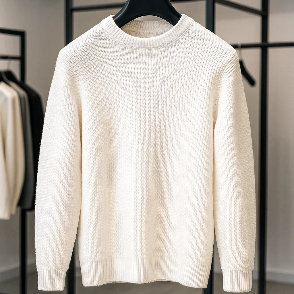 پلیور بافت سفید یقه گرد فری سایز اولد مانی ضخیم | شیک و ترند اولد مانی ۲۰۲۵
