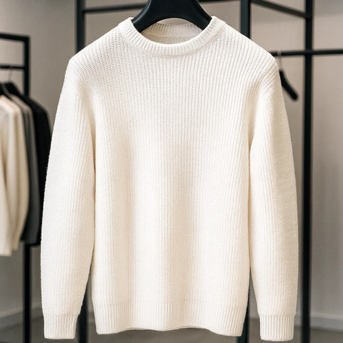 پلیور بافت سفید یقه گرد فری سایز اولد مانی ضخیم | شیک و ترند اولد مانی ۲۰۲۵