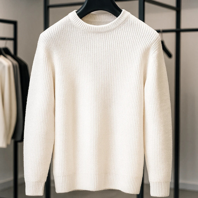 پلیور بافت سفید یقه گرد فری سایز اولد مانی ضخیم | شیک و ترند اولد مانی ۲۰۲۵