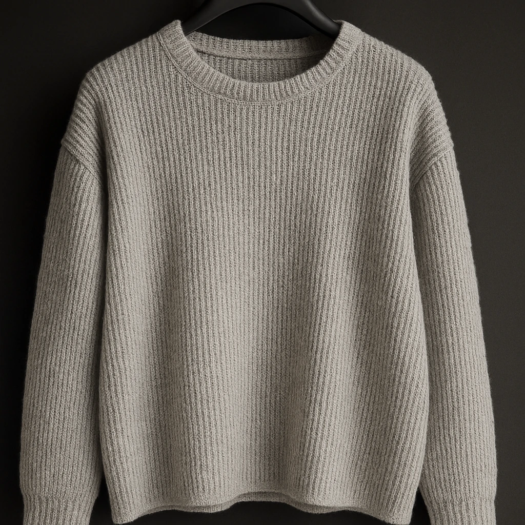 پلیور بافت طوسی روشن یقه گرد فری سایز اولد مانی ضخیم | شیک و ترند اولد مانی ۲۰۲۵