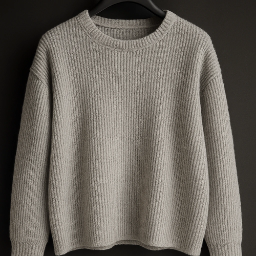 پلیور بافت طوسی روشن یقه گرد فری سایز اولد مانی ضخیم | شیک و ترند اولد مانی ۲۰۲۵