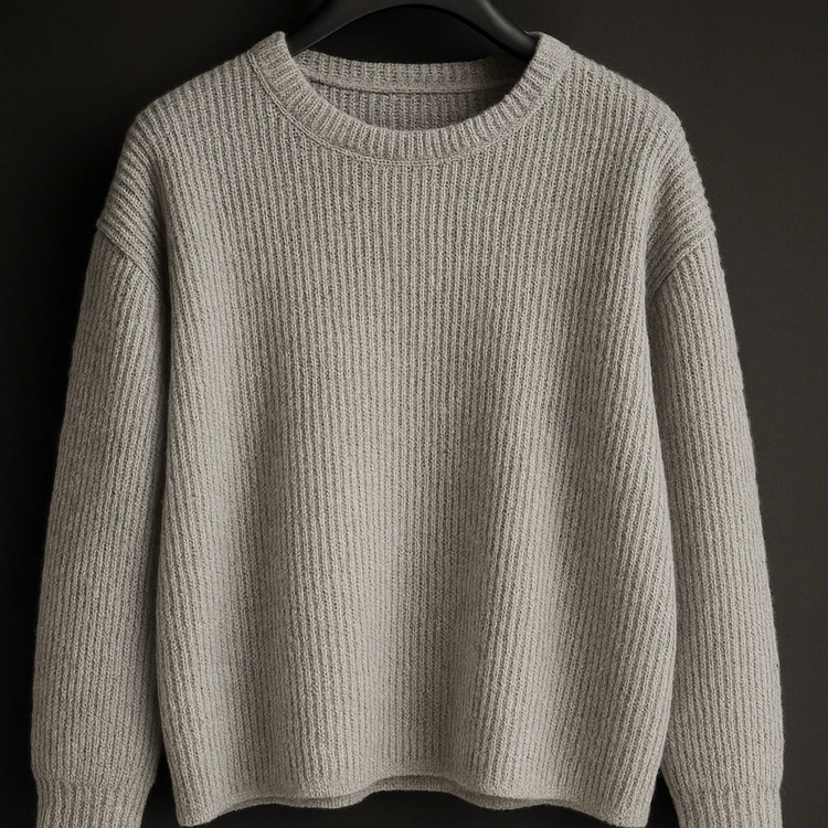 پلیور بافت طوسی روشن یقه گرد فری سایز اولد مانی ضخیم | شیک و ترند اولد مانی ۲۰۲۵