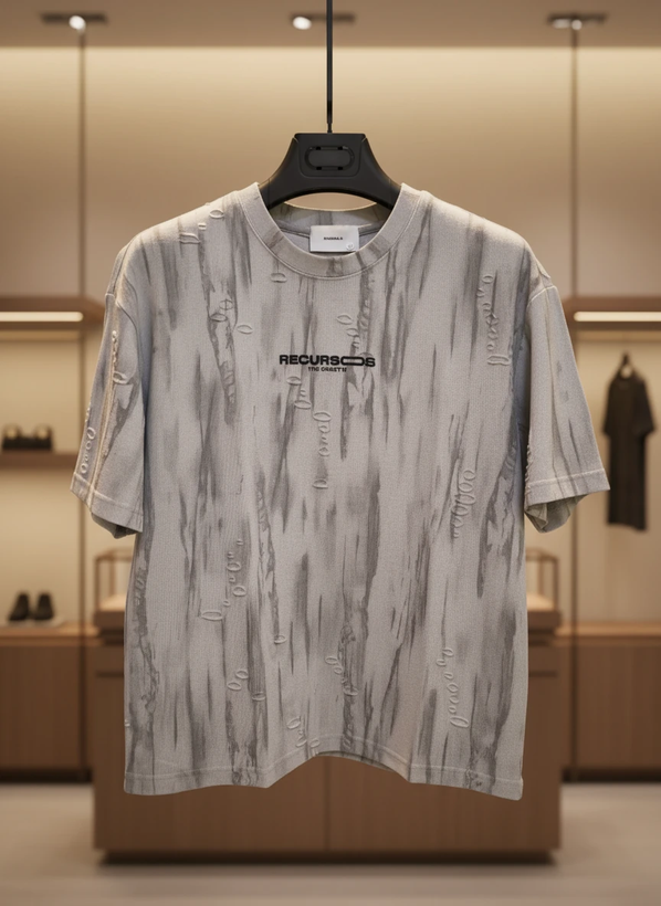 تیشرت طوسی دیسترس RECURS— THE GHOST»