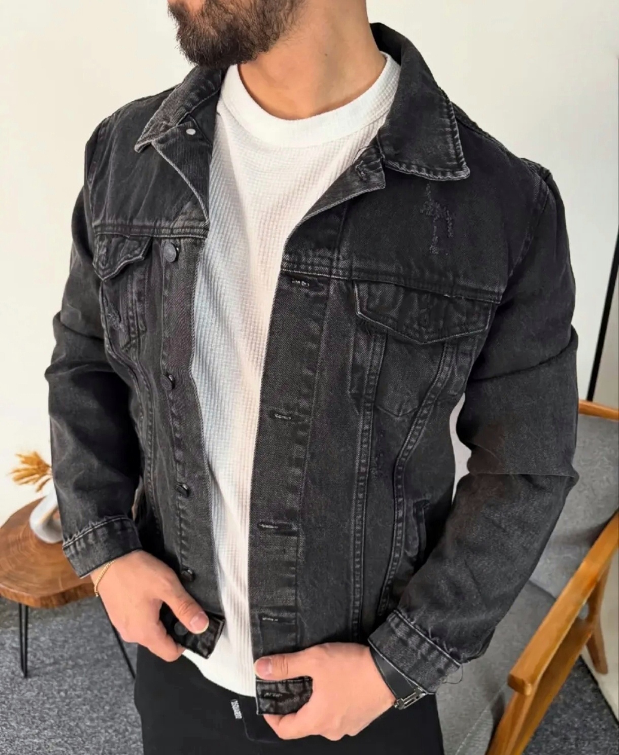 کت لی ذغالی باکس فیت مردانه | استایل اولد مانی ترند ۲۰۲۵