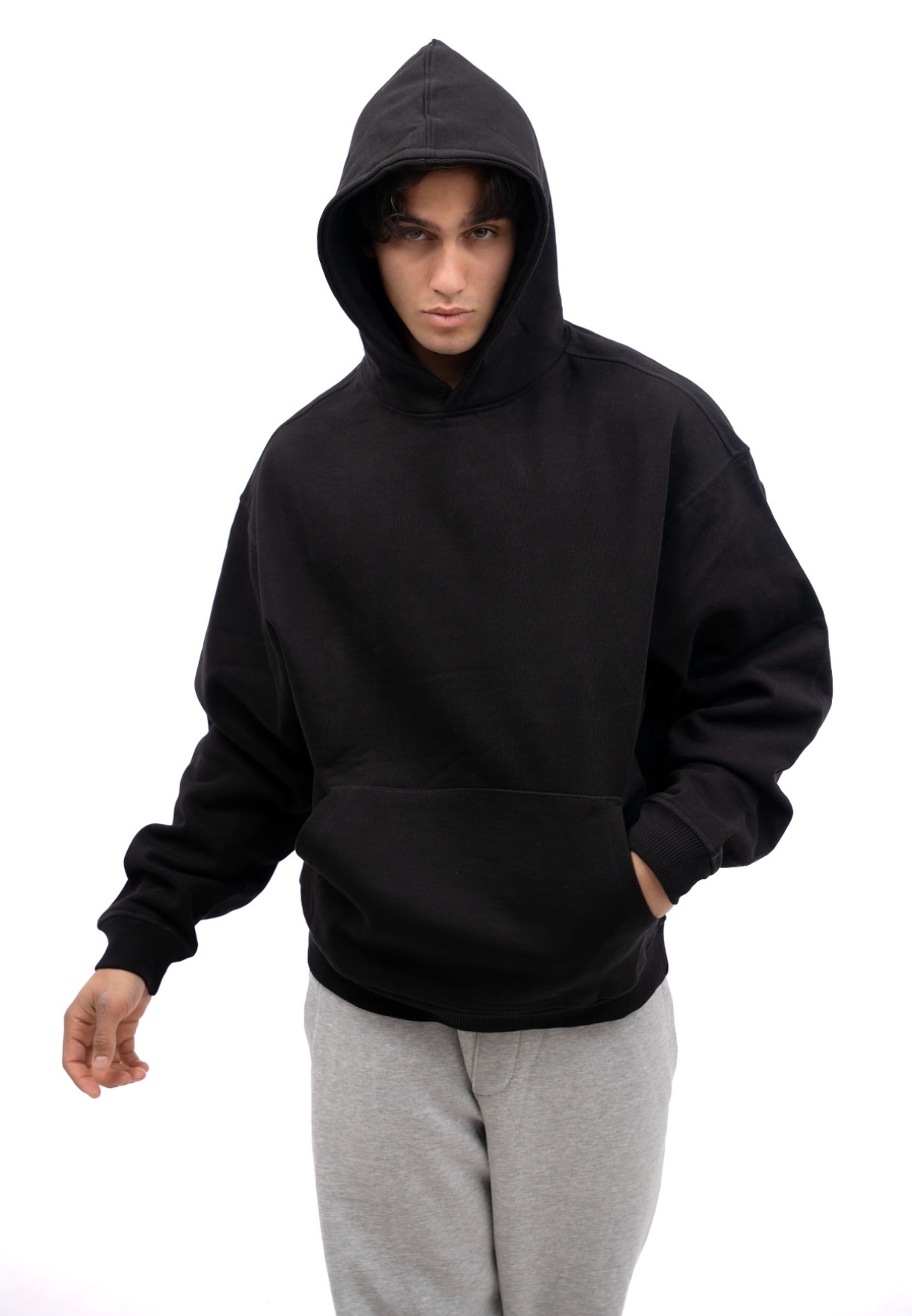 هودی مشکی ساده بیسیک مردانه پارچه نخ پنبه سه نخ اعلا