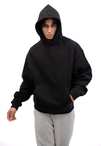 هودی مشکی ساده بیسیک مردانه پارچه نخ پنبه سه نخ اعلا