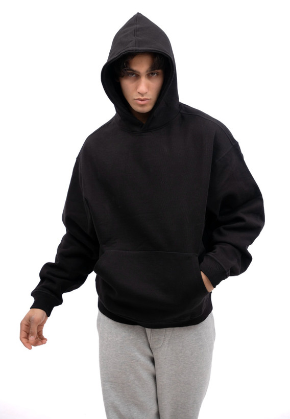 هودی مشکی ساده بیسیک مردانه پارچه نخ پنبه سه نخ اعلا