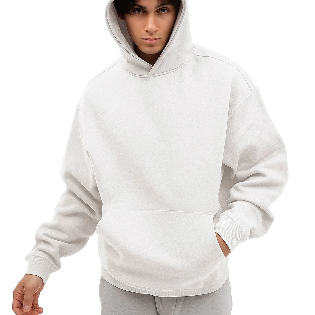 هودی سفید ساده بیسیک مردانه پارچه نخ پنبه سه نخ اعلا