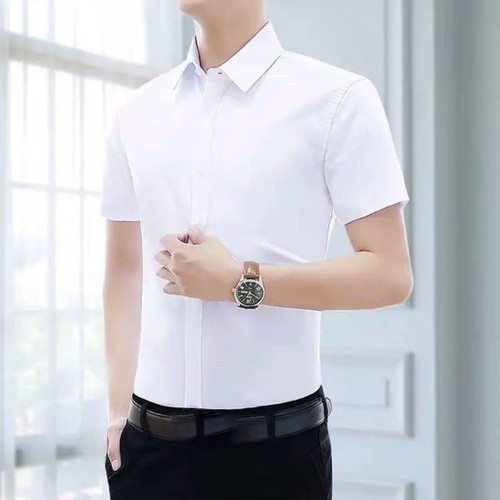 پیراهن آستین کوتاه سفید مردانه ساتن کش