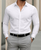 پیراهن آستین بلند سفید مردانه پارچه دوشین درجه یک کد ۷۵۶