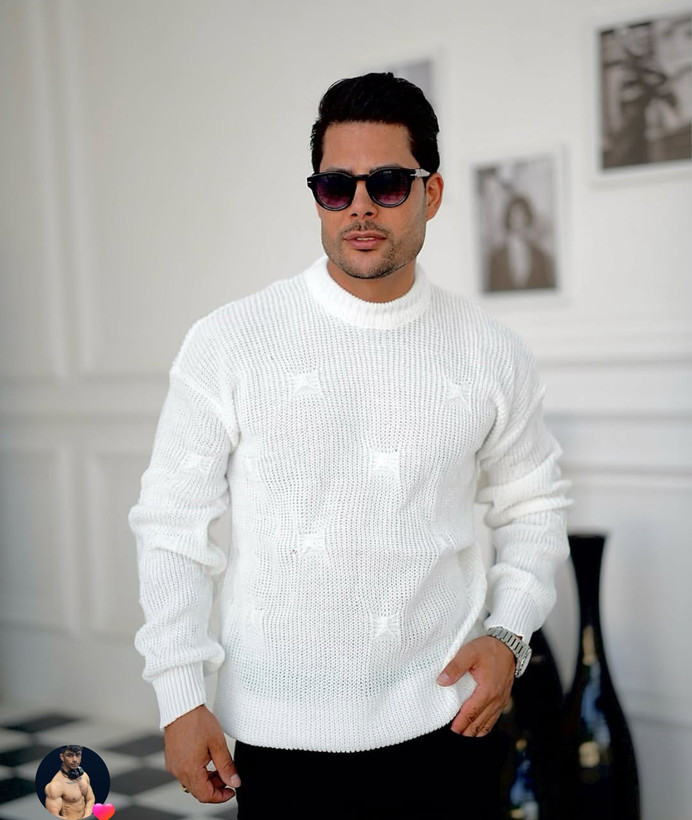 بافت زاپدار سفید یقه گرد فری سایز