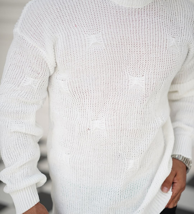 بافت زاپدار سفید یقه گرد فری سایز