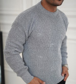 بافت زاپدار طوسی روشن یقه گرد فری سایز